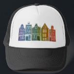 Canal House Rainbow Amsterdam Holland Dutch Travel Truckerkappe<br><div class="desc">Zeigen Sie Ihre Liebe für Holland mit diesem skurrilen Amsterdamer Häuser Musterkunsttee. Macht ein tolles Geburtstagsgeschenk! Sie können ihn anpassen und den Text auch hinzufügen oder ändern. Karo in meinem Shop für viel mehr Farben und Muster! Und mehr passende Artikel wie Tasche,  T-Shirts,  Aufkleber und Tasse.</div>