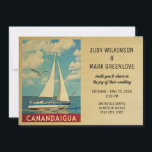 Canandaigua Wedding Invitation Sailboat Einladung<br><div class="desc">Dieses Vintage Wassersportzentrum Canandaigua New York Wedding Invitation verfügt über ein Segelboot auf dem Wasser mit Möwen im Flug und einen wunderschönen blauen Puffhimmel. Matching Save the Data,  RSVPs and Insert cards are here (Phrase könnte geschnitten werden,  kopieren Sie bis zum Ende der Nummer "... 516"): https://www.zazzle.com/collections/119019904125157516</div>