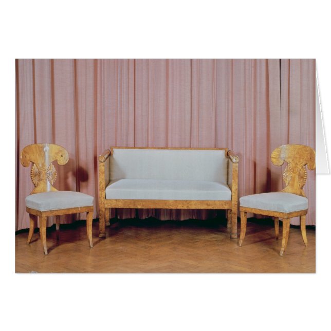 Canapé et deux chaises, bouleau karélien, 1810-20 (Devant horizontal)