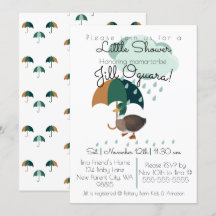 Canard avec parapluie Baby shower Invitation plat