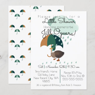 Canard avec parapluie Baby shower Invitation plat