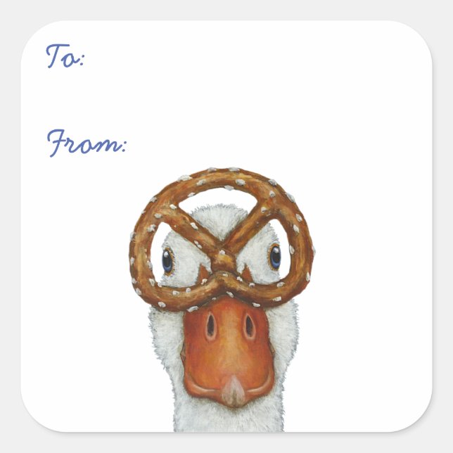 Canard drôle avec étiquette cadeau bretzel emballa (Devant)