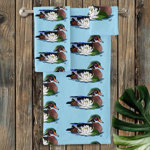 Canard en bois coloré nénuphar faune bleu