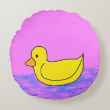 canard jaune mignon sur Coussin rond rose