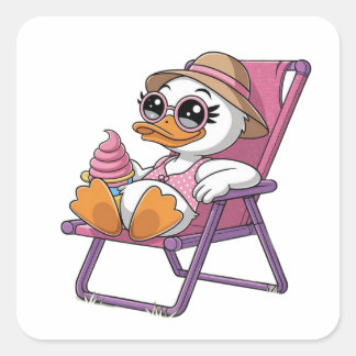 Canard manger été glace crème autocollant carré