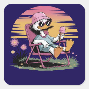 Canard manger été glace crème autocollant carré