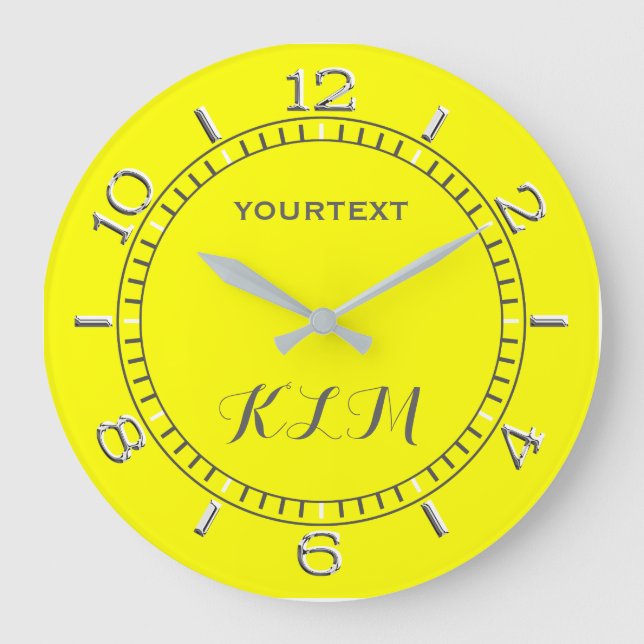 Canary Yellow Decor Dial Leicht Personalisiert Große Wanduhr (Vorderseite)