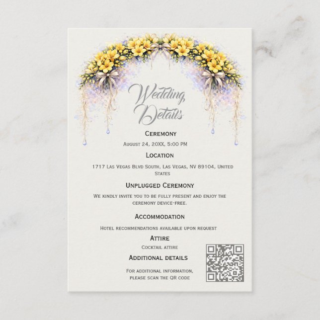 Canary Yellow Romantic Freesia  Floral Wedding Begleitkarte (Vorderseite)