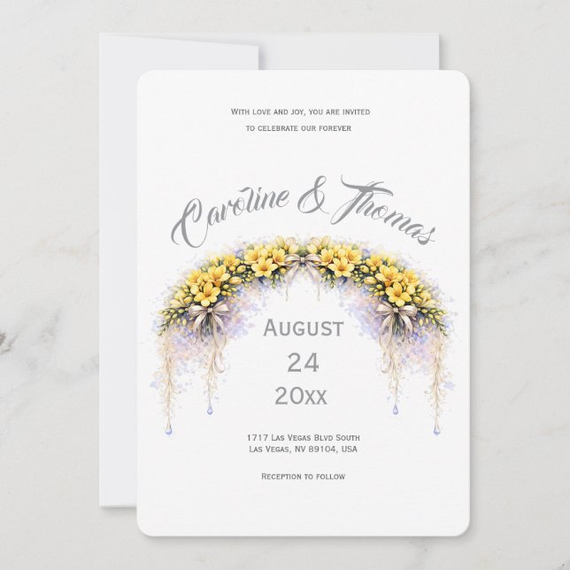 Canary Yellow Romantic Freesia  Floral Wedding Einladung (Vorderseite)