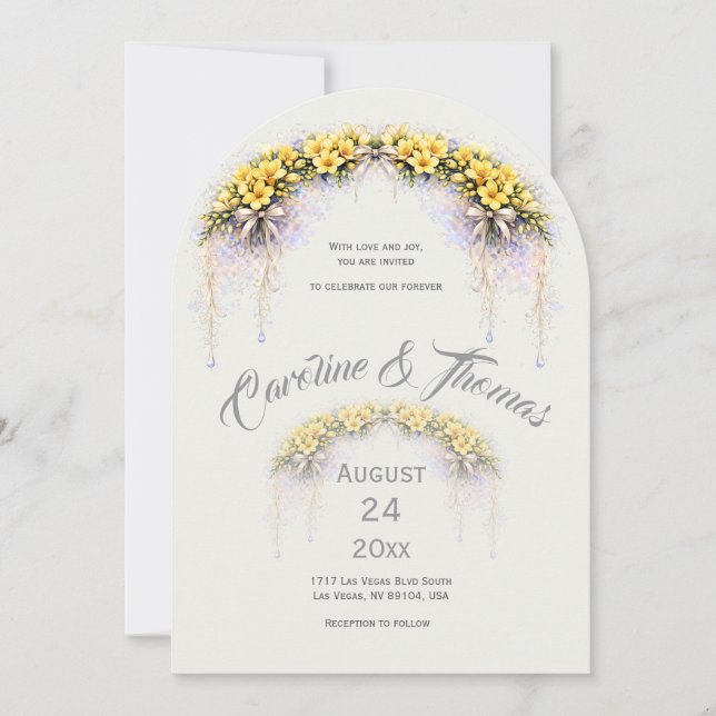 Canary Yellow Romantic Freesia  Floral Wedding Einladung (Vorderseite)