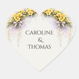Canary Yellow Romantic Freesia  Floral Wedding Herz-Aufkleber