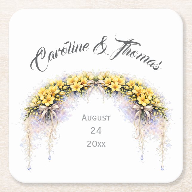 Canary Yellow Romantic Freesia  Floral Wedding Rechteckiger Pappuntersetzer (Vorderseite)