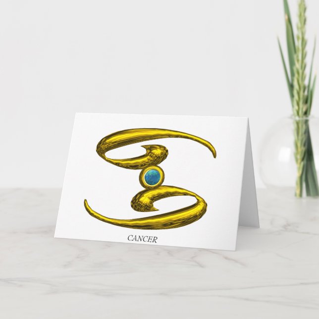 CANCER Blue Opal & Gold Zodiac Birthday Karte (Vorderseite)