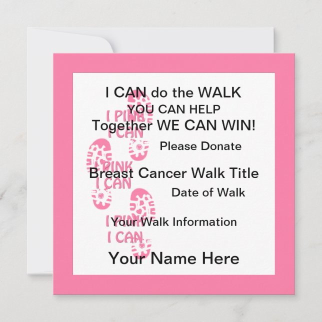 Cancer Du Sein Rose Je Pink Je Peux Invitation (Devant)