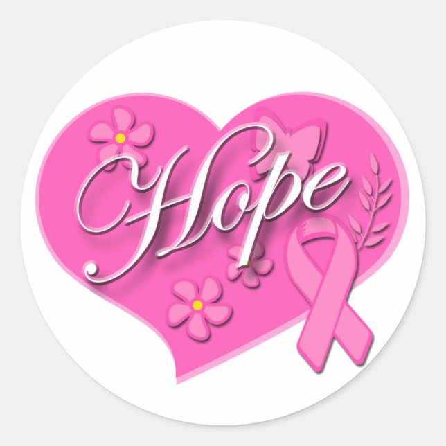 Cancer du sein ruban rose HOPE Sticker rond coeur (Devant)