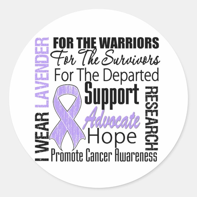 CANCER I Trage Lavendel Ribbon TRIBUTE Runder Aufkleber (Vorderseite)