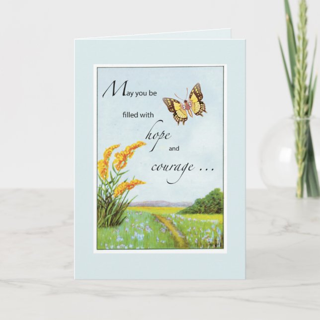 Cancer Support Get Well Butterfly and Countryside Karte (Vorderseite)
