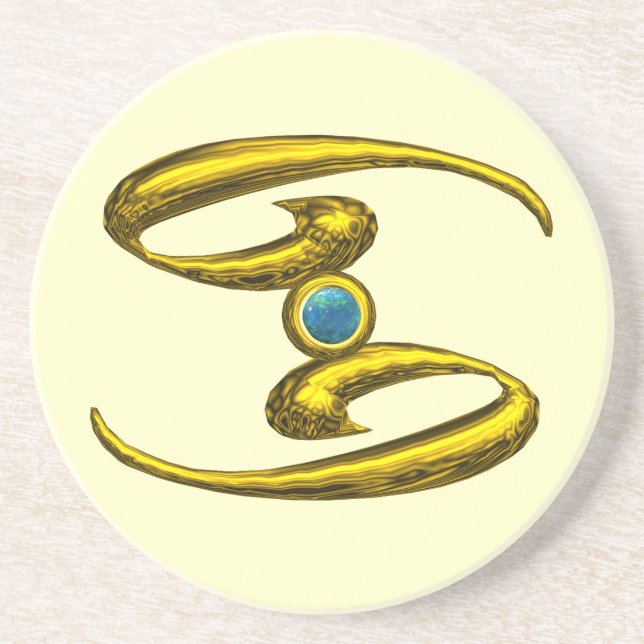 CANCER ZODIAC BIRTHDAY JEWEL Blue Opale ,Cream Sandstein Untersetzer (Vorne)