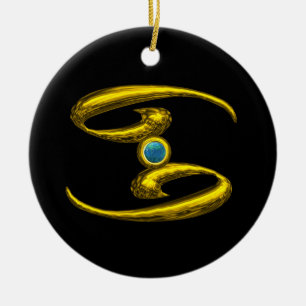CANCER ZODIAC BIRTHDAY JEWEL Blue Opale Gold Keramikornament