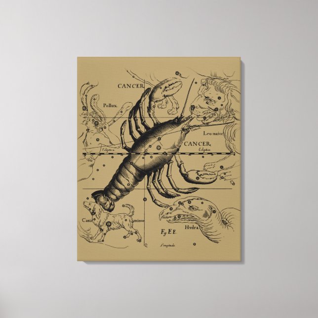 Cancer Zodiac Constellation by Hevelius 1690 Leinwanddruck (Vorderseite)