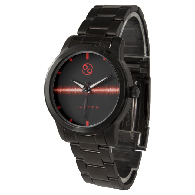 Cancer Zodiac Cool Red Fire Light Line Individuell Armbanduhr (Schrägansicht)