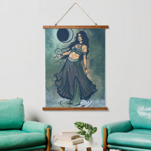 Cancer Zodiac MoonChild Goddess Bly Dancer Wandteppich Mit Holzrahmen