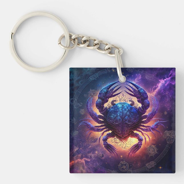 Cancer Zodiac-Schild Wasserfarbdesign Schlüsselanhänger (Vorderseite)