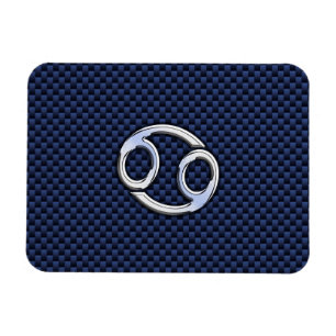 Cancer Zodiac Symbol Navy Blue Carbon Fiber Print Magnet