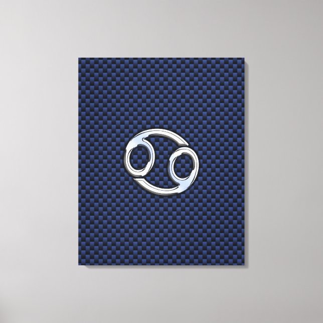 Cancer Zodiac Symbol Navy Blue Carbon Fibre Print Leinwanddruck (Vorderseite)