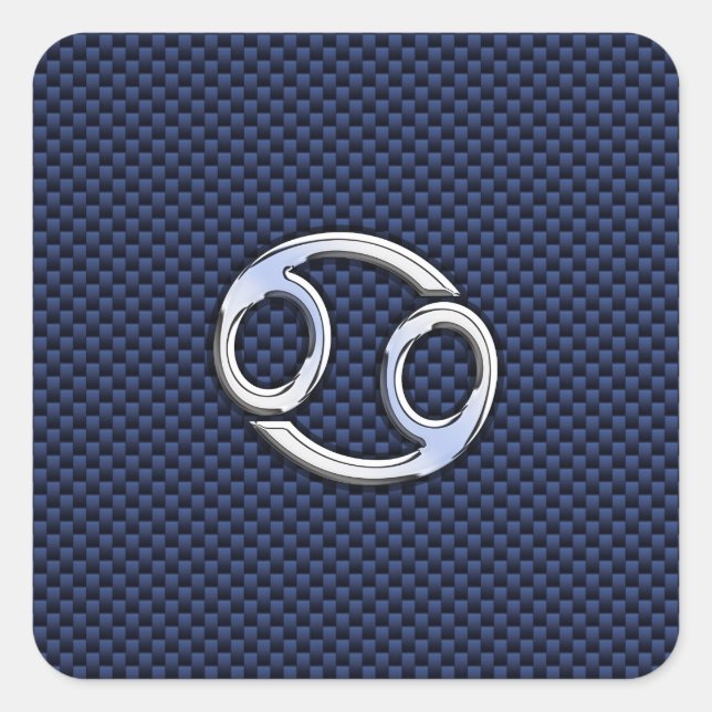 Cancer Zodiac Symbol Navy Blue Carbon Fibre Print Quadratischer Aufkleber (Vorderseite)