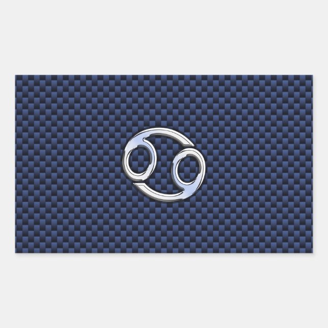 Cancer Zodiac Symbol Navy Blue Carbon Fibre Print Rechteckiger Aufkleber (Vorderseite)