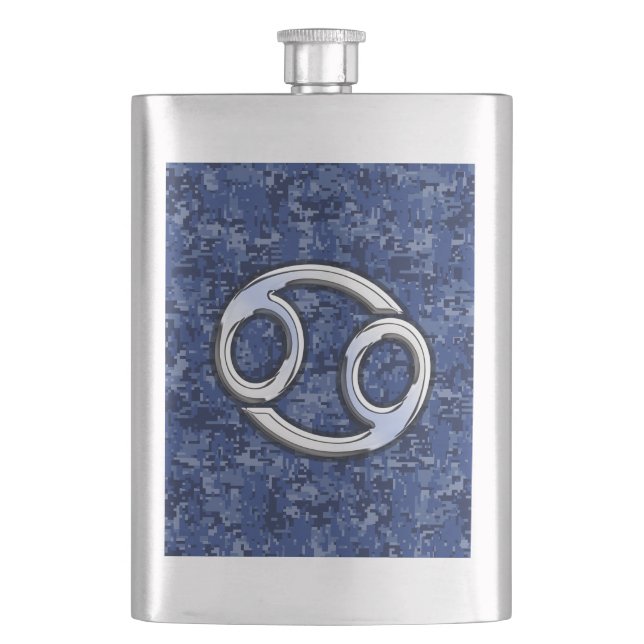 Cancer Zodiac Symbol Navy Blue Digital Camouflage Flachmann (Vorderseite)