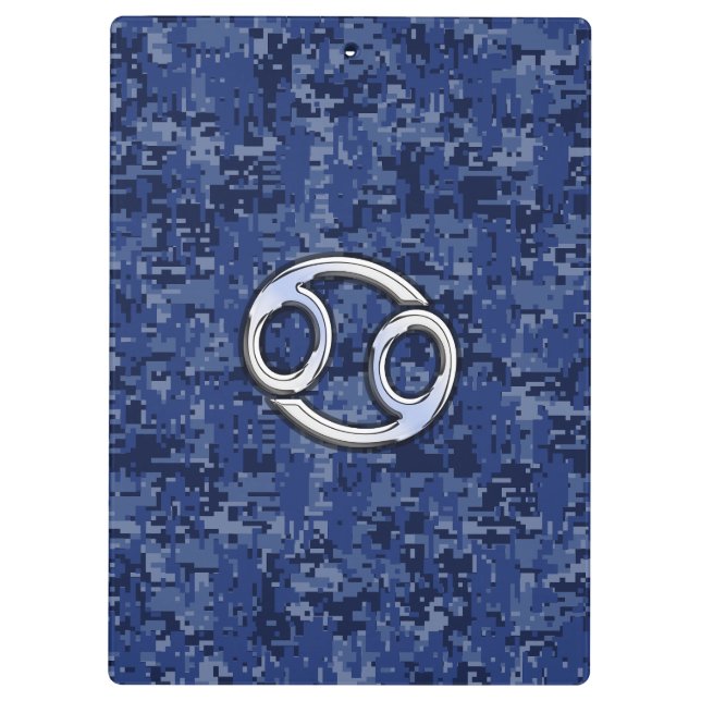 Cancer Zodiac Symbol Navy Blue Digital Camouflage Klemmbrett (Rückseite)