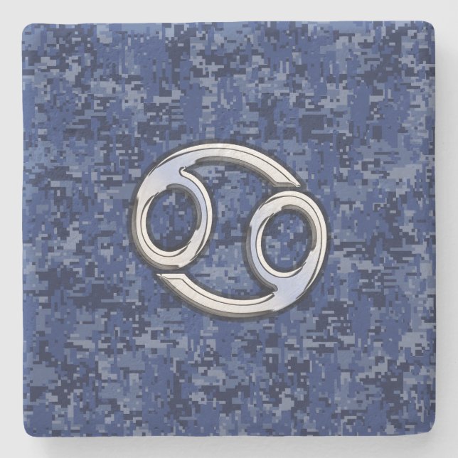 Cancer Zodiac Symbol Navy Blue Digital Camouflage Steinuntersetzer (Vorderseite)