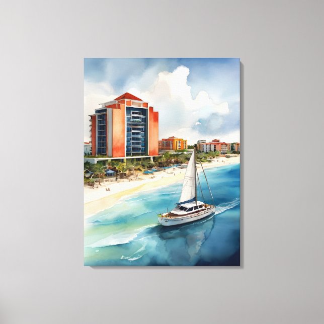 Cancun Aquarell Leinwanddruck (Vorderseite)