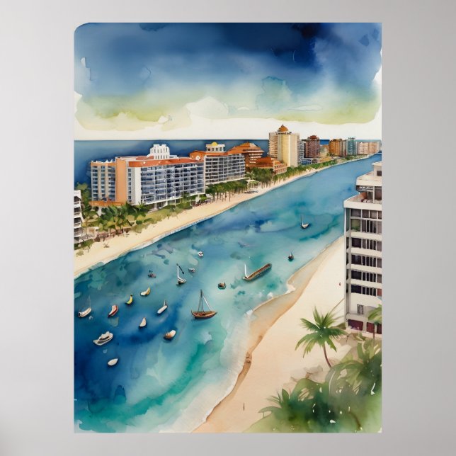 Cancun Aquarell Poster (Vorne)