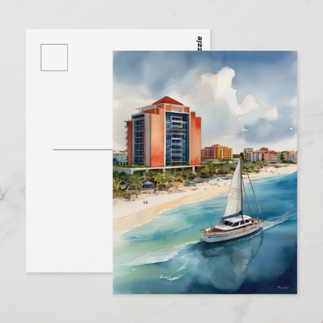 Cancun Aquarell Postkarte (Vorne/Hinten)