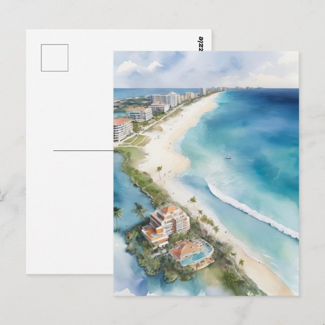 Cancun Aquarell Postkarte (Vorne/Hinten)
