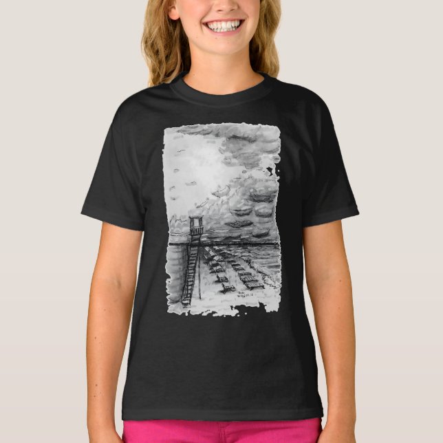 Cancun Beach bewölkt schwarz-weiß T-Shirt (Vorderseite)