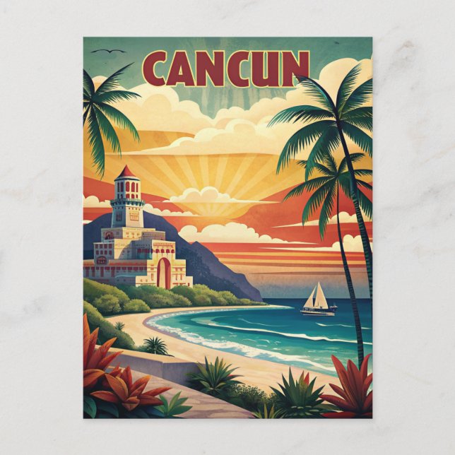 Cancun Beach Mexico Vintage Travel Postkarte (Vorderseite)