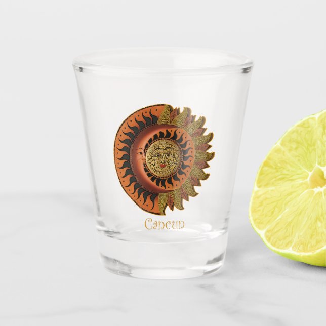 Cancun Mayan Moon und Sun Clock Schnapsglas (Vorderseite)
