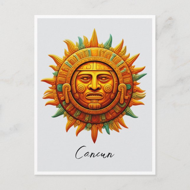 Cancun Mayan Sun God Mexico Reisen Postkarte (Vorderseite)