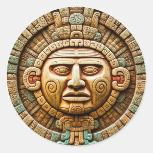 Cancun Mayan Sun God Mexico Reisen Runder Aufkleber