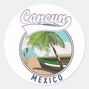 Cancun Mexico Beach Reiselogo Runder Aufkleber