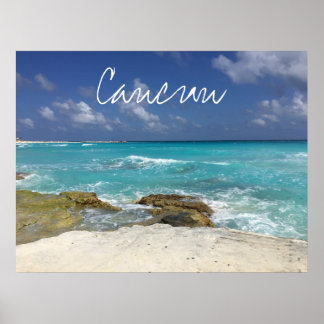 Cancun Mexico Beach Rocky Ocean Waves Postkarte Poster