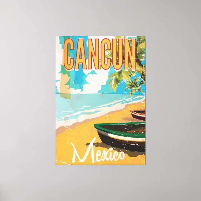 Cancun Mexico Beach Vintage Reiseplakat Leinwanddruck (Vorderseite)