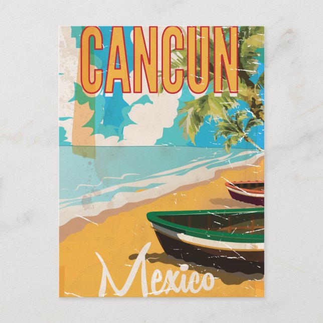 Cancun Mexico Beach Vintage Reiseplakat Postkarte (Vorderseite)
