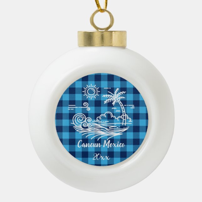 Cancun Mexico Blue Buffalo Karo Weihnachten Keramik Kugel-Ornament (Vorderseite)
