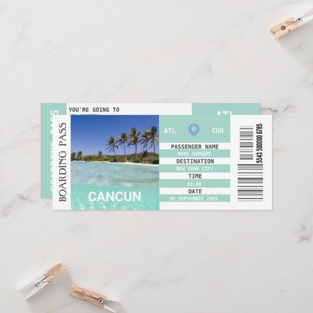 Cancún Mexico Boarding Pass Wochenende Einladung (Vorderseite/Rückseite Beispiel)