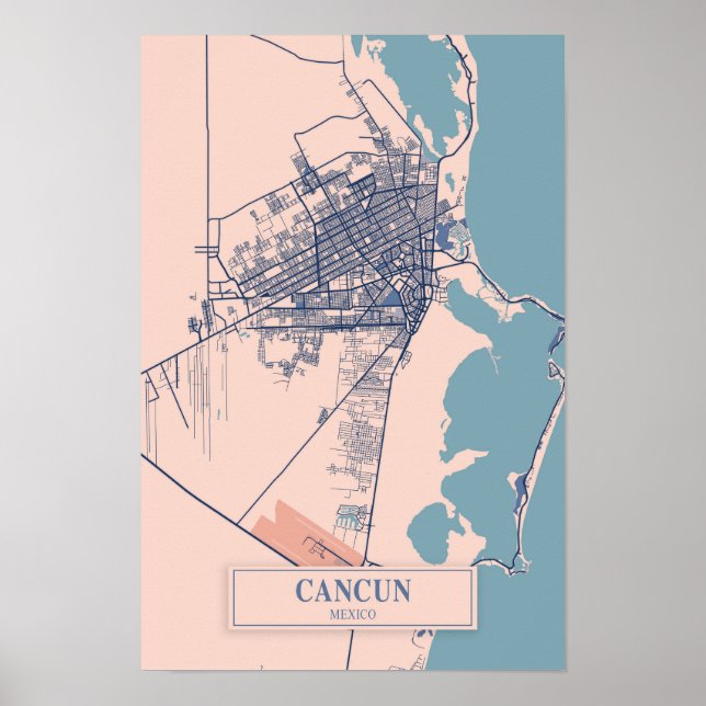 Cancun Mexico Breezy City Map Travel Poster (Vorne)